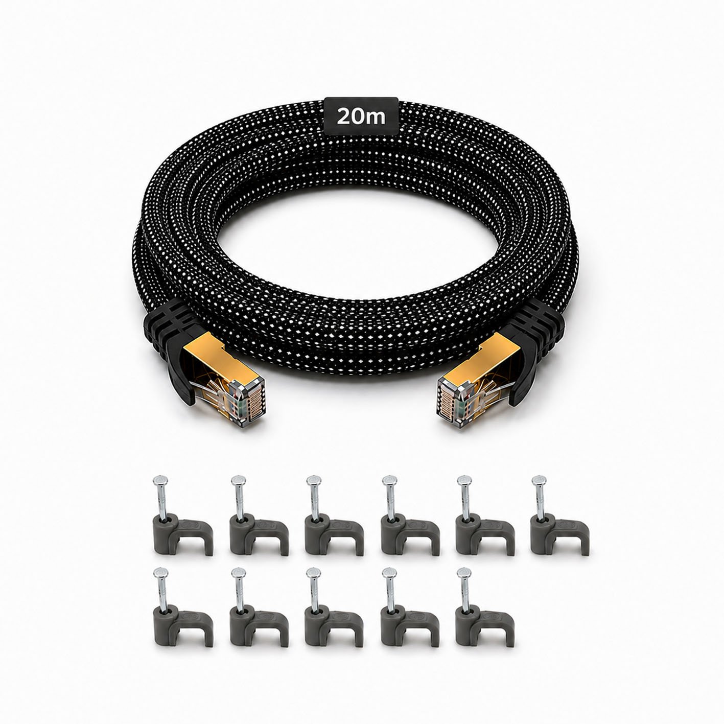 20m CAT8 Ethernet Cable FLAT RJ45 Shielded 2000MHz 40Gbps Ultra HighSpeed