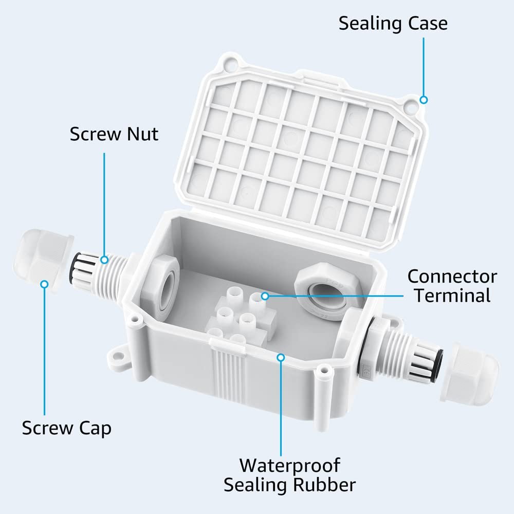 AVARTEK Outdoor Waterproof Junction Box – IP65, 7 Outlets, Heavy Duty PVC – For CCTV & Electric Cables (UK Plug Type)
