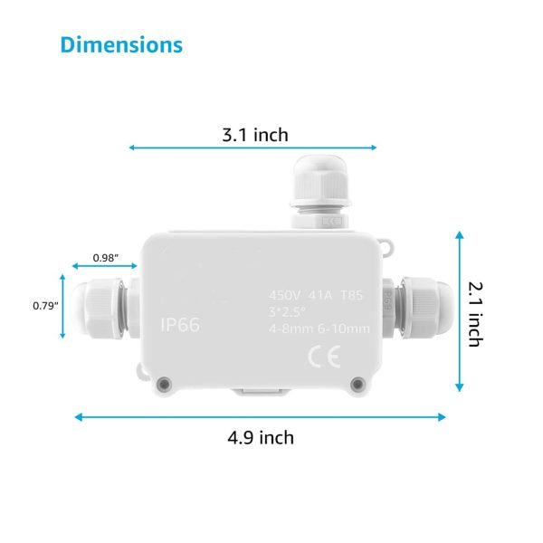 3 Way Waterproof IP66 Outdoor White Junction Box for 4-8mm Cables - Image 2